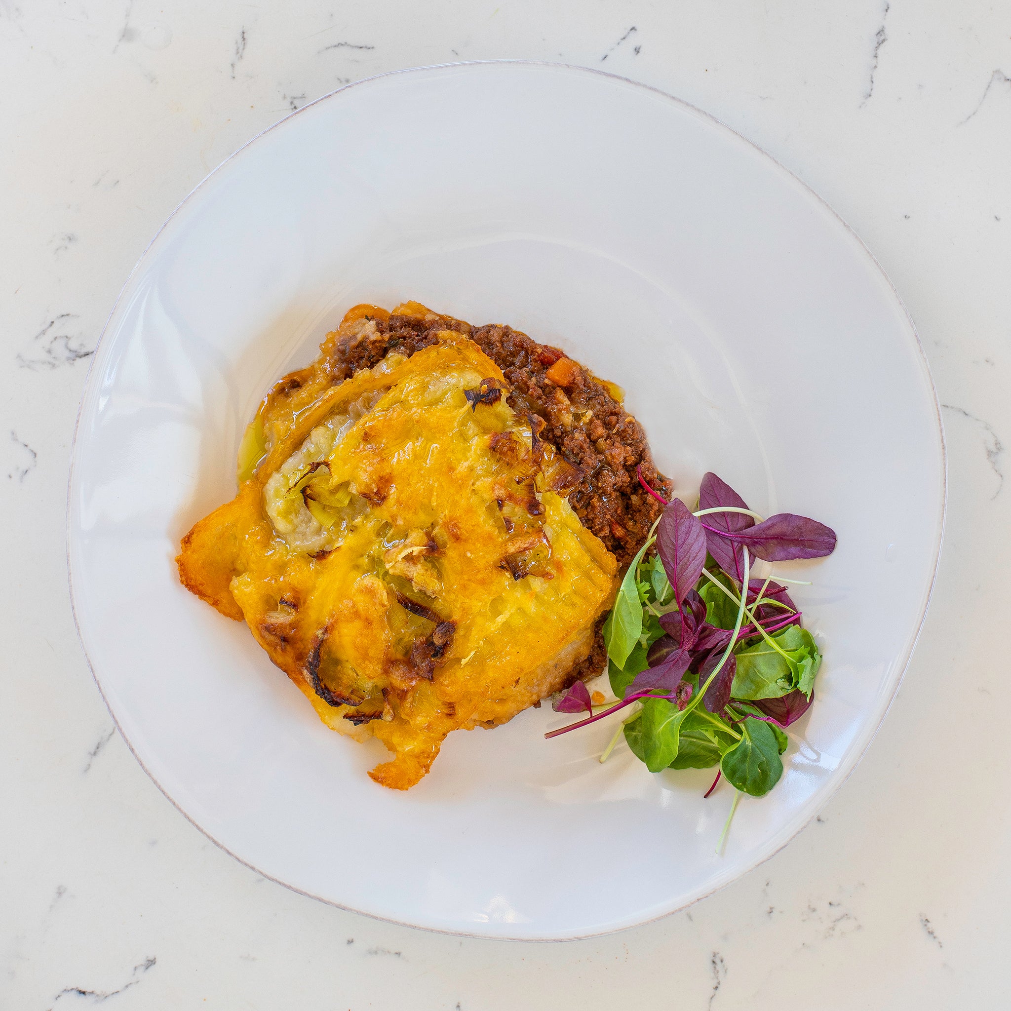 Cottage Pie Topped with Leeks and Cheddar